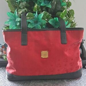 MCM VINTAGE RARE Red and Black Tote Bag